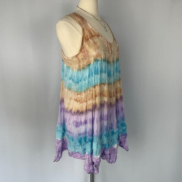 Boho Mini Dress One Size Trapeze Swing Tie Dye Festival Fairy Grunge Lagenlook - Picture 5 of 14